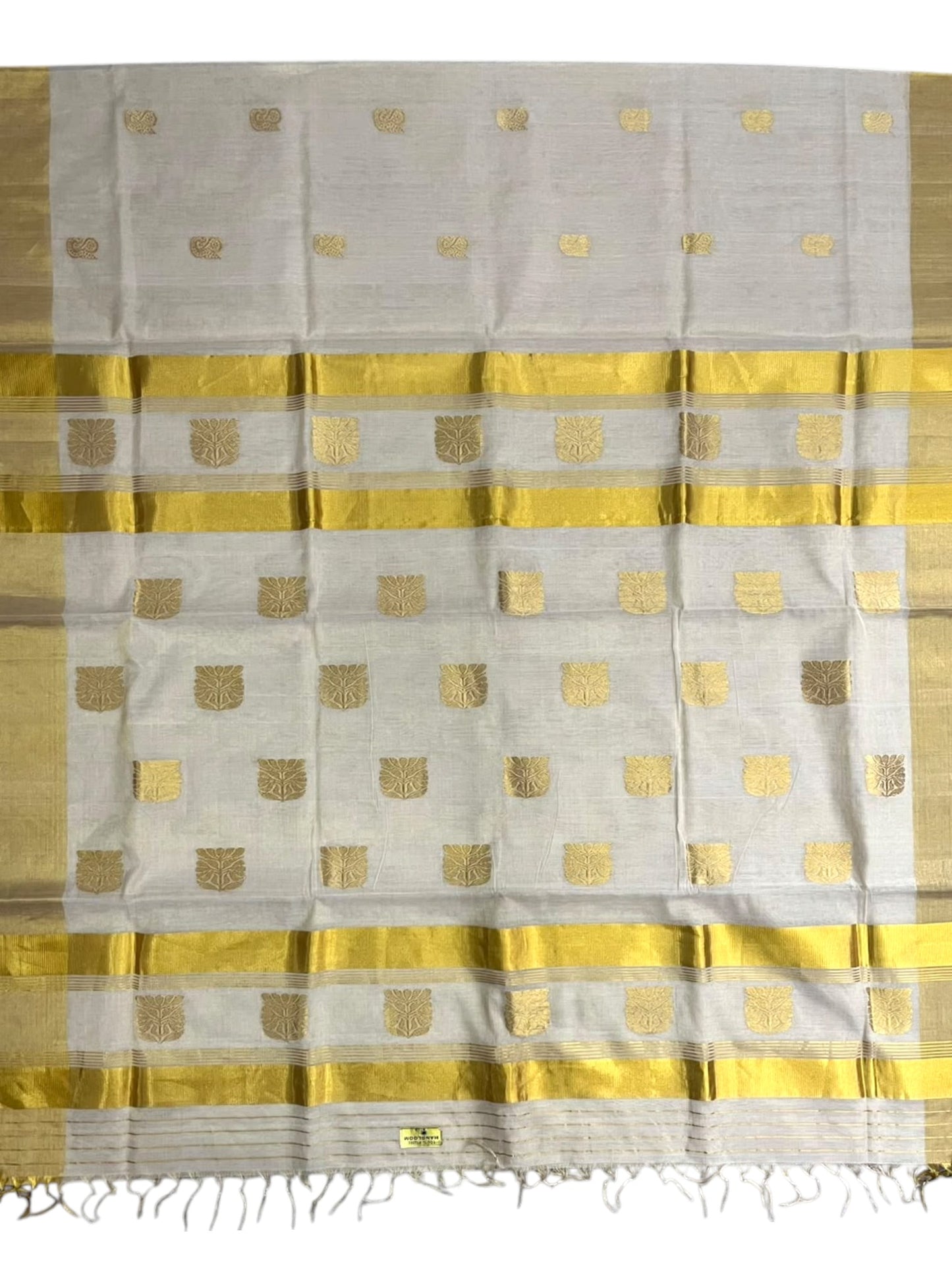 Southloom Super Premium Balaramapuram Handloom Tissue Saree with Gold Butta Design and Gold Kasavu Border