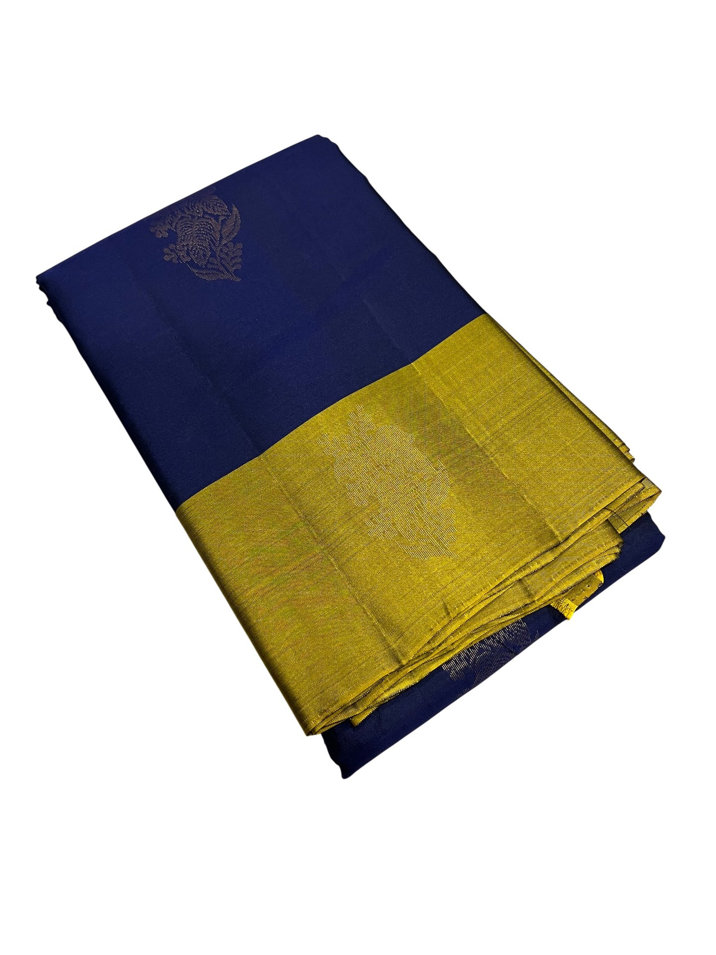 Southloom Pure Handloom Kanchipuram Silk Saree with Butta Work (Blue & Golden)