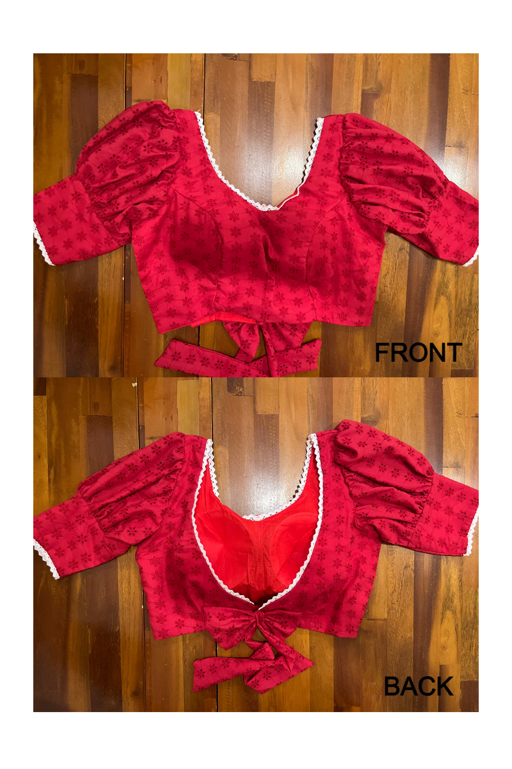 Southloom Red Hacoba Ready Made Blouse with White Border