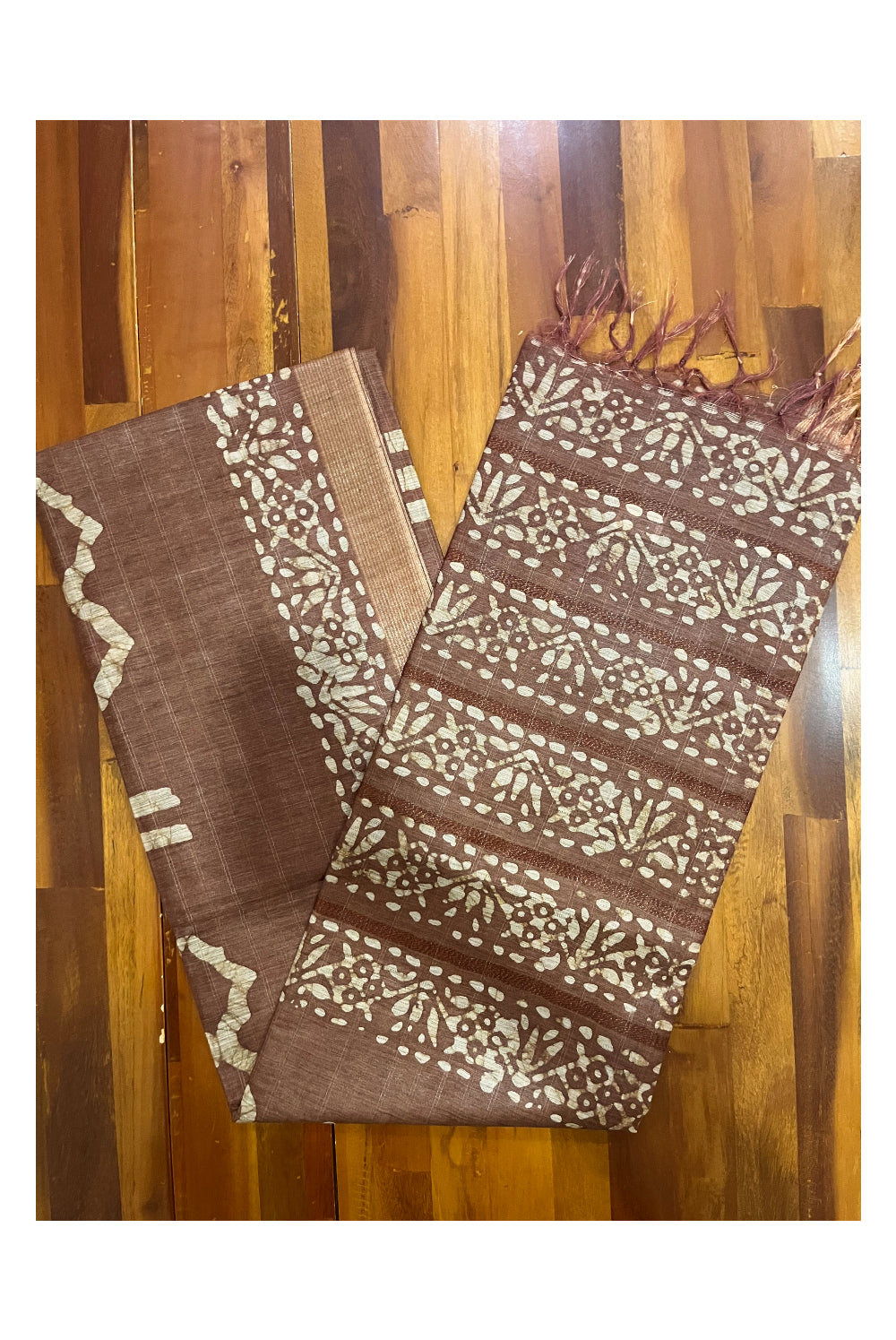 Southloom Cotton Brown Saree with Baswara Prints on Body and Pallu