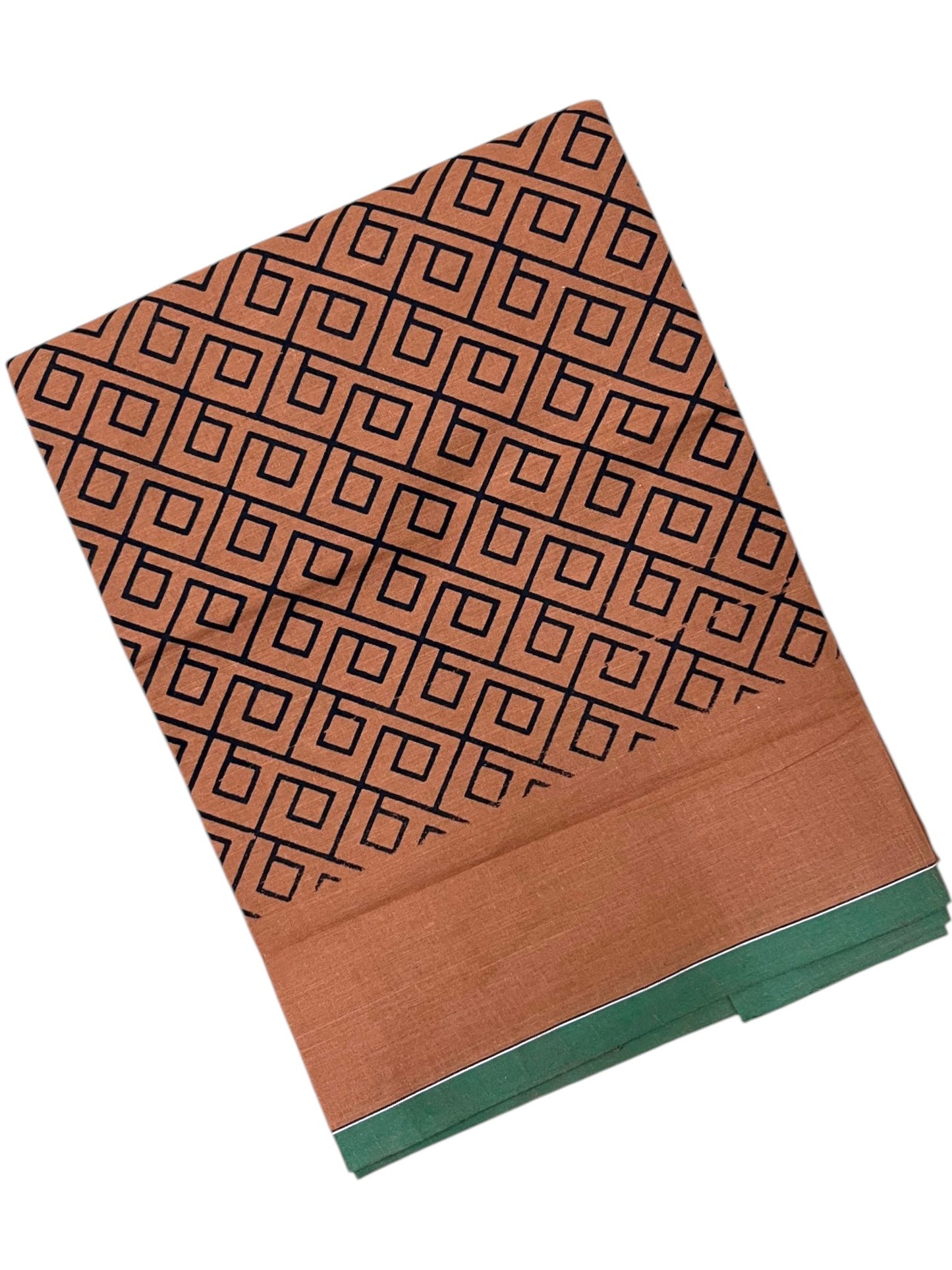 Southloom Saffron (Kaavi) Black Printed Single Mundu / Lungi (South Indian Kerala Dhoti) SL319