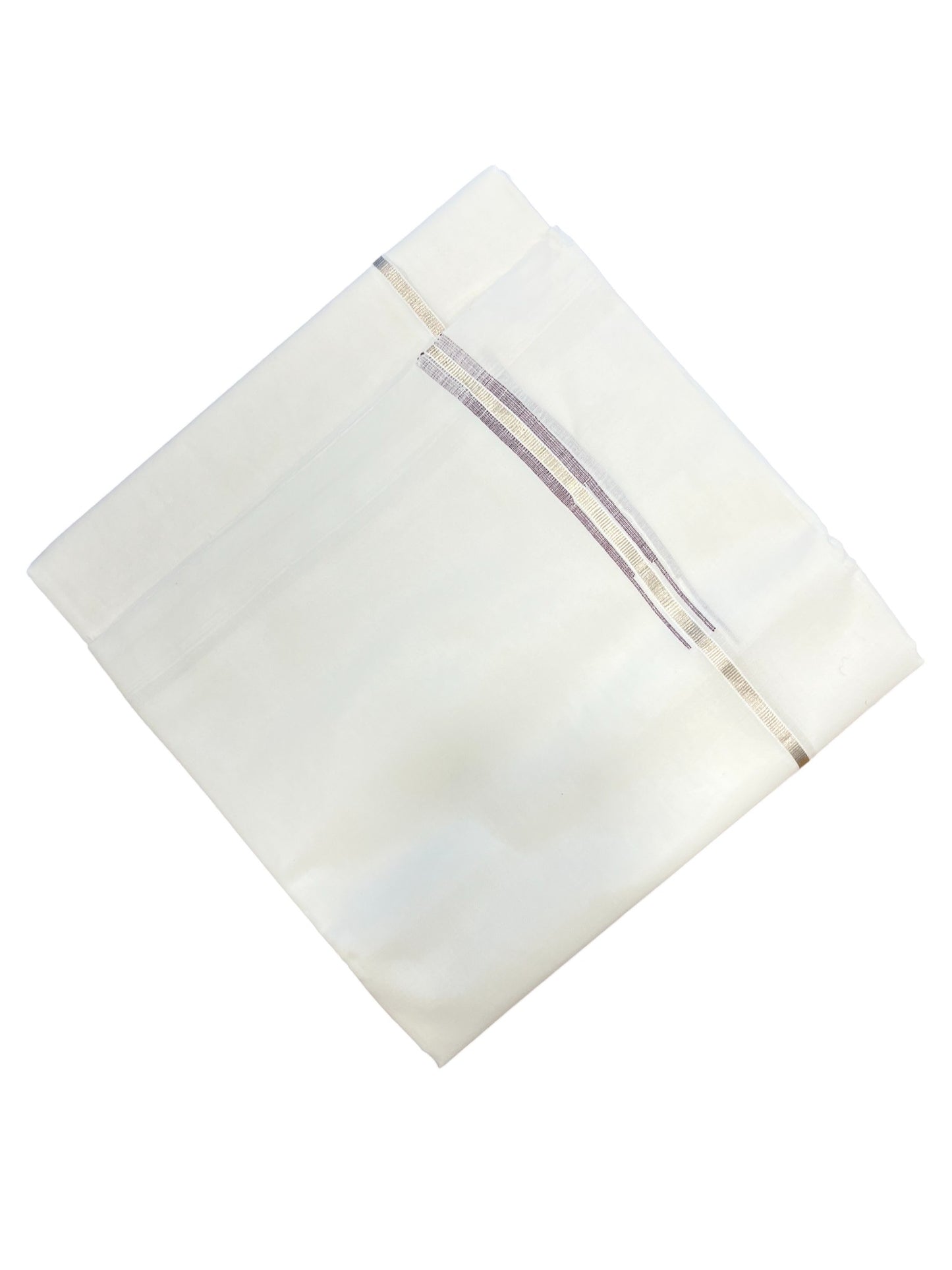 Pure White Cotton Double Mundu with Silver Chutti Kara (South Indian Dhoti)