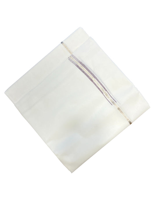 Pure White Cotton Double Mundu with Silver Chutti Kara (South Indian Dhoti)
