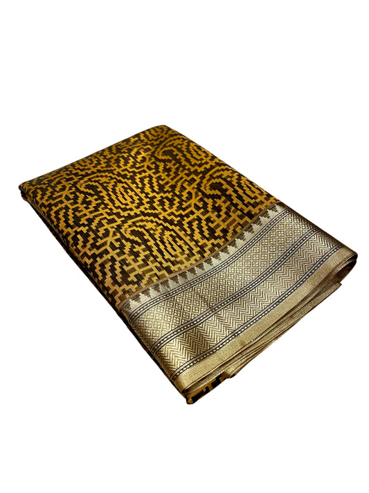 Southloom Cotton Banarasi Silk Saree with Woven Work on Body and Borders (Brown)