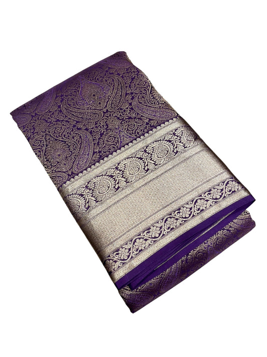 Southloom Pure Handloom Bridal Kanchipuram Silk Saree with Korvai Work (Violet)