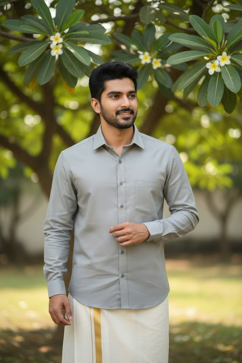 Pure Cotton Grey Solid Shirt SLSHIRT 46 FS