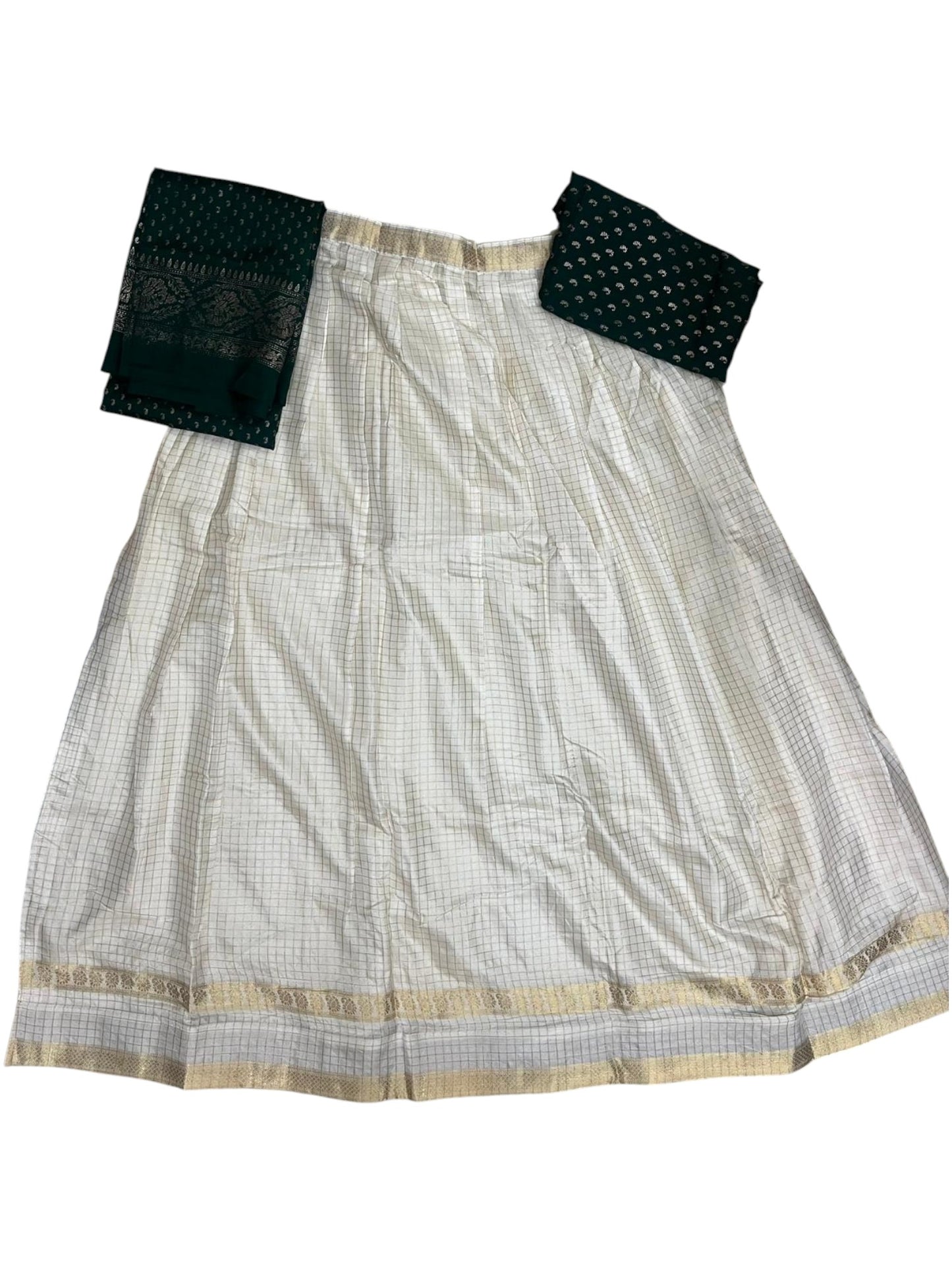 Southloom Semi UnStitched Check Dhavani Set with Pavada and Blouse Piece