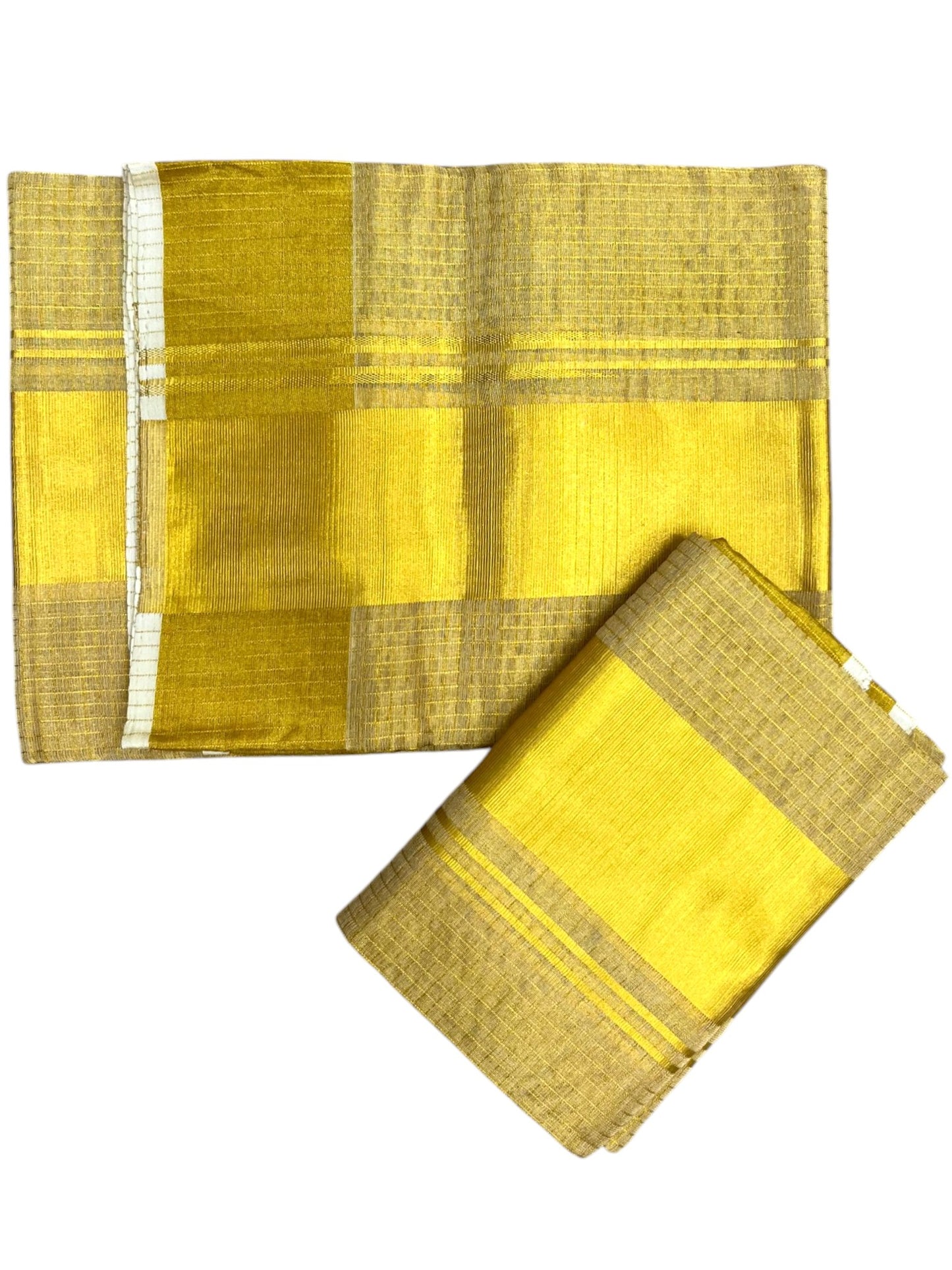 Southloom Premium Tissue Handloom Check Set Mundu with Kasavu and Golden Border (2.80 Mtr) SL632