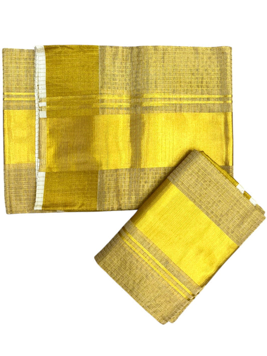 Southloom Premium Tissue Handloom Check Set Mundu with Kasavu and Golden Border (2.80 Mtr) SL632