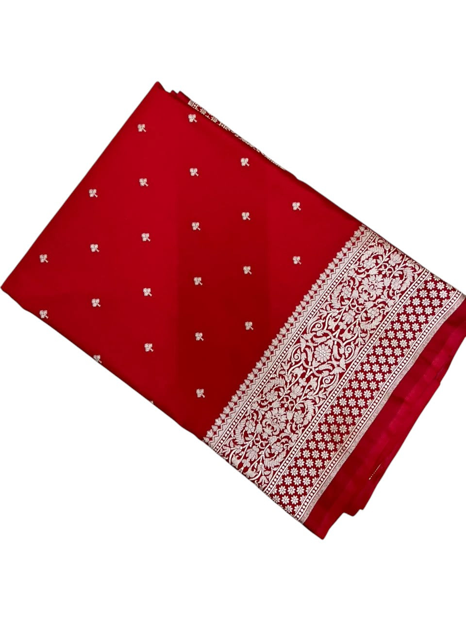Southloom Satin Banarasi Silk Saree with Woven Work on Body And Borders In Red