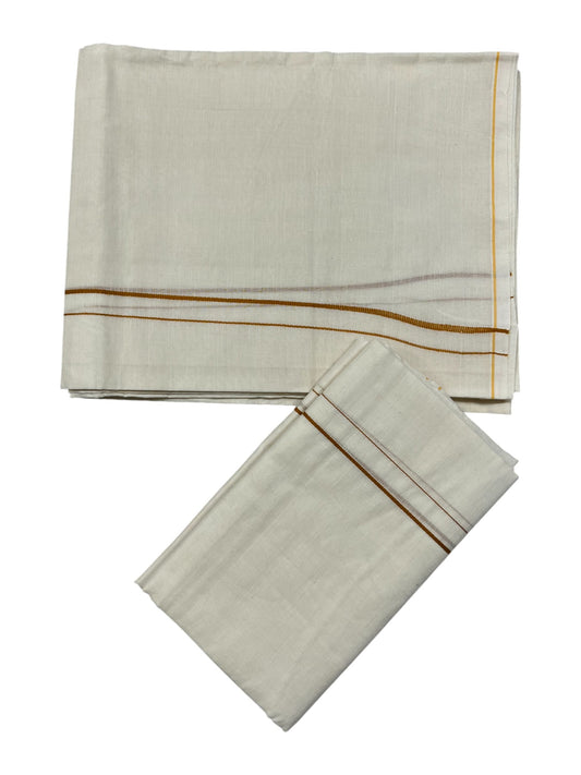 Kerala Cotton Mundum Neriyathum Single (Set Mundu) with Brown Puliyilakkara