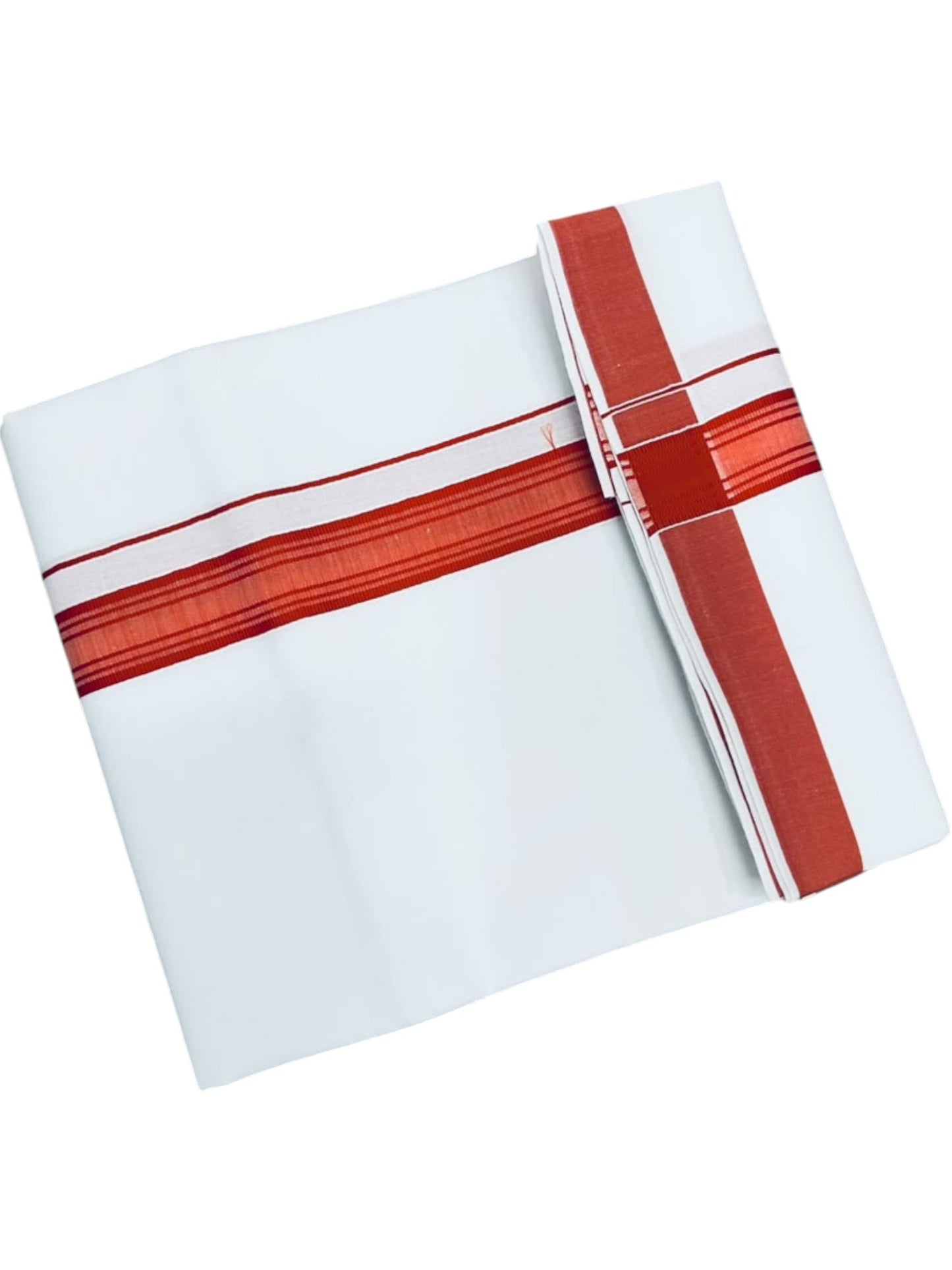 Southloom Pure White Single Cotton Mundu with Orange Border (South Indian Kerala Dhoti)