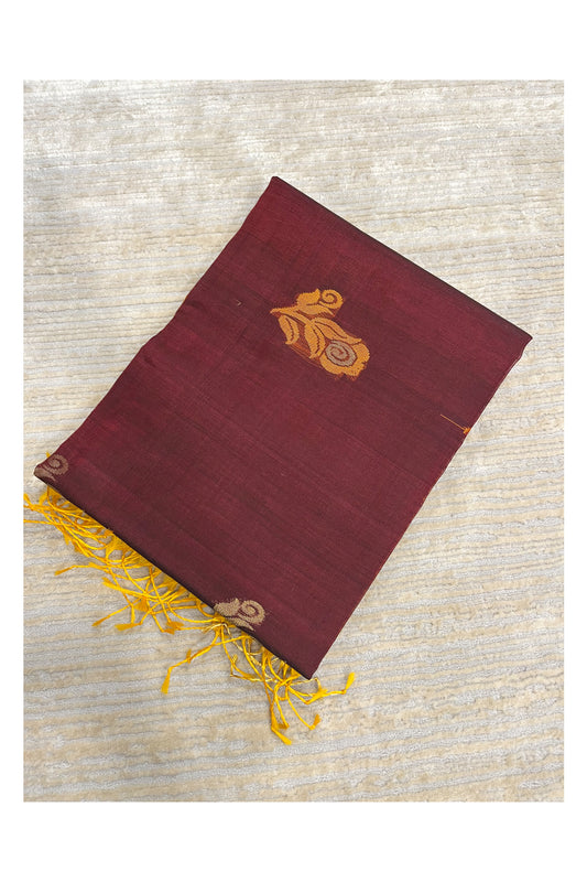 Southloom Pure Handloom Cotton Silk Saree With Handwoven Work Across Body and Blouse in Yellow And Maroon