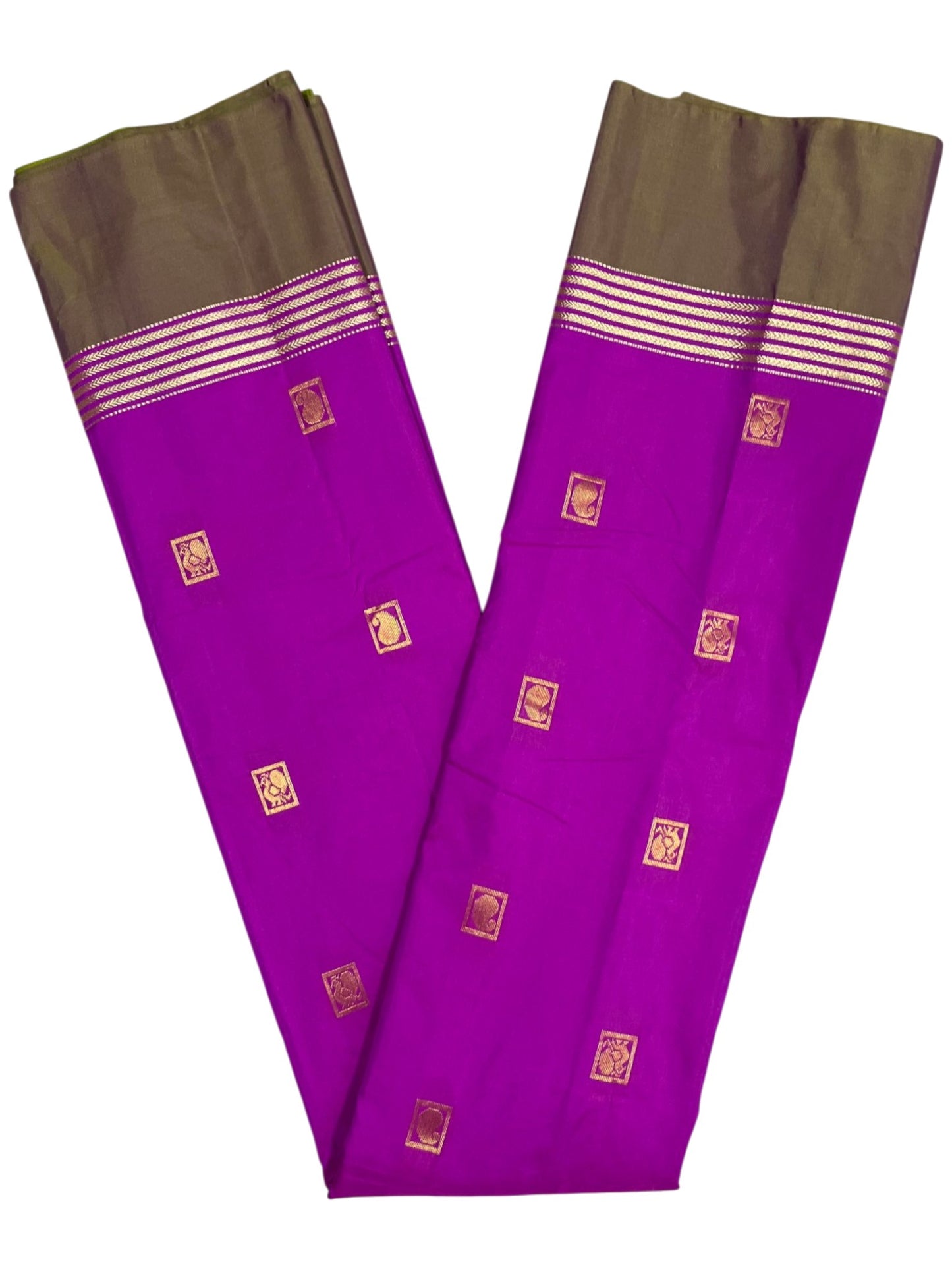 Southloom Semi Silk Saree With Butta Work Across Body in Magenta And Olive Green