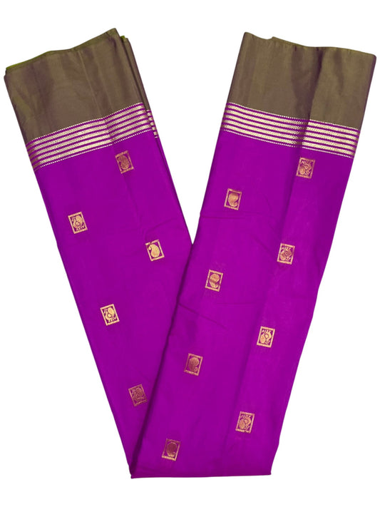 Southloom Semi Silk Saree With Butta Work Across Body in Magenta And Olive Green