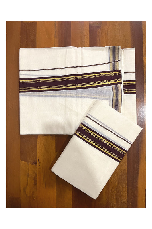 Kerala Cotton Mundum Neriyathum Single (Set Mundu) with Brown and Kasavu Border 2.80 Mtrs SLKK SL470