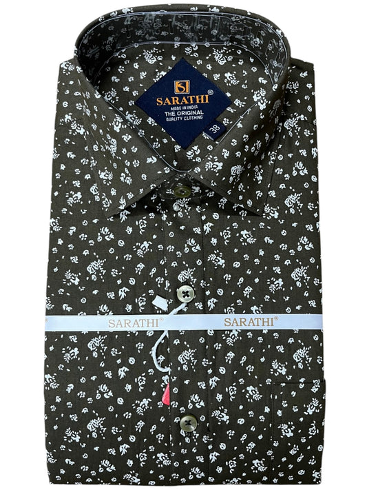 Southloom Pure Cotton Olive Green Printed Shirt SLSHIRT 38FS