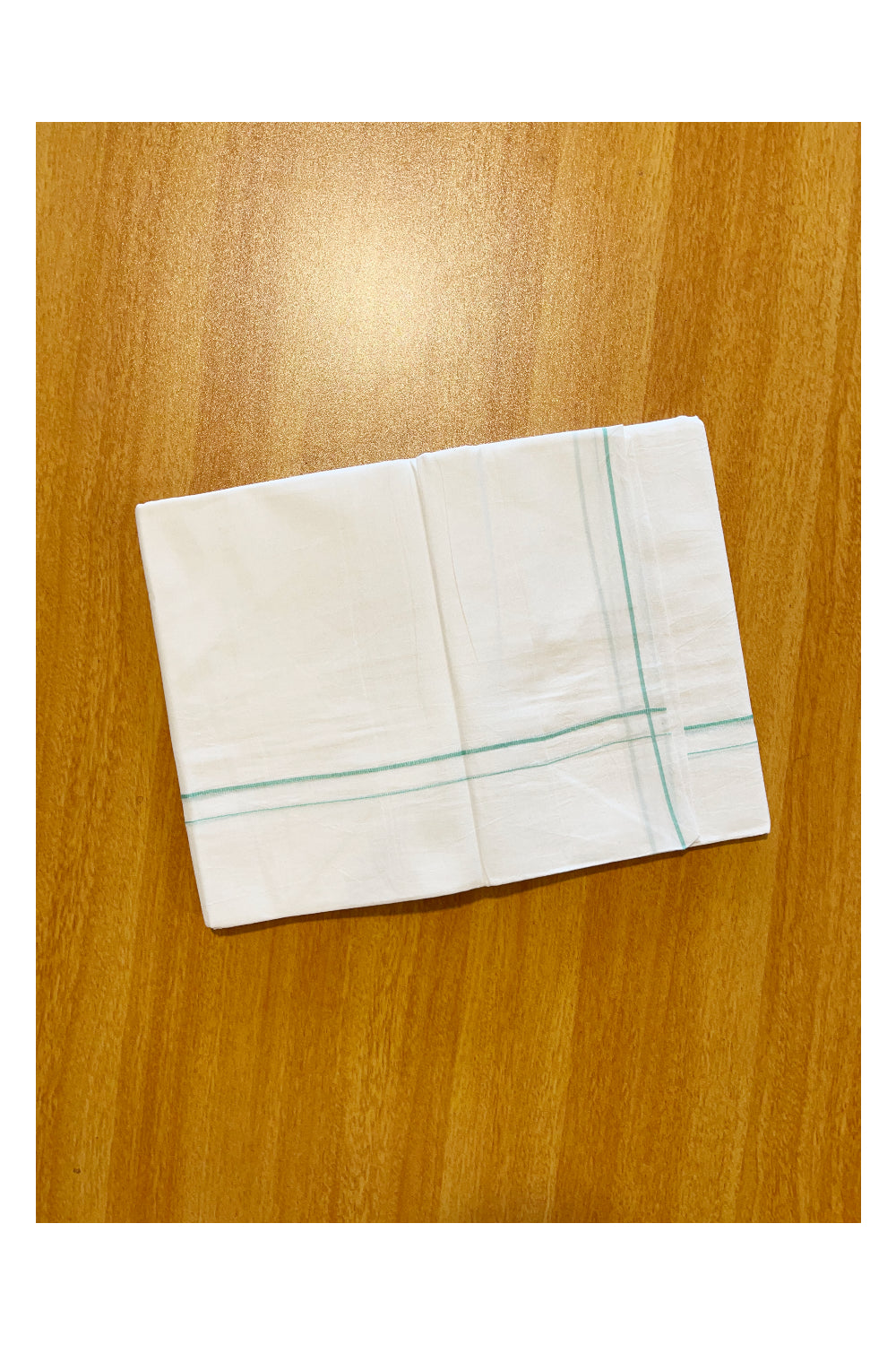 Pure White Cotton Double Mundu with Green Border (South Indian Dhoti)