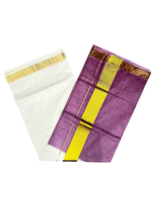 Southloom Tie and Dye Multi Colour Purple Kasavu Saree
