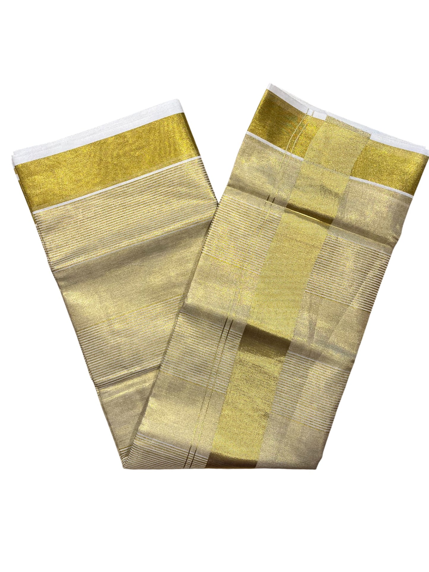 Southloom Kerala Tissue Kasavu Saree with Stripes Across Body