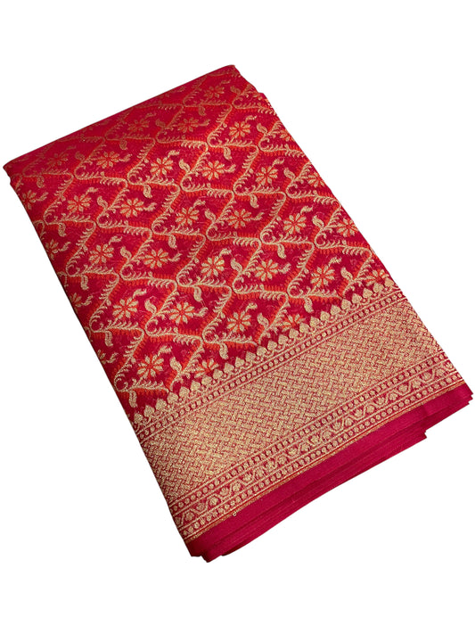 Southloom Cotton Banarasi Silk Saree with Woven Work on Body and Borders (Magenta & Orange)