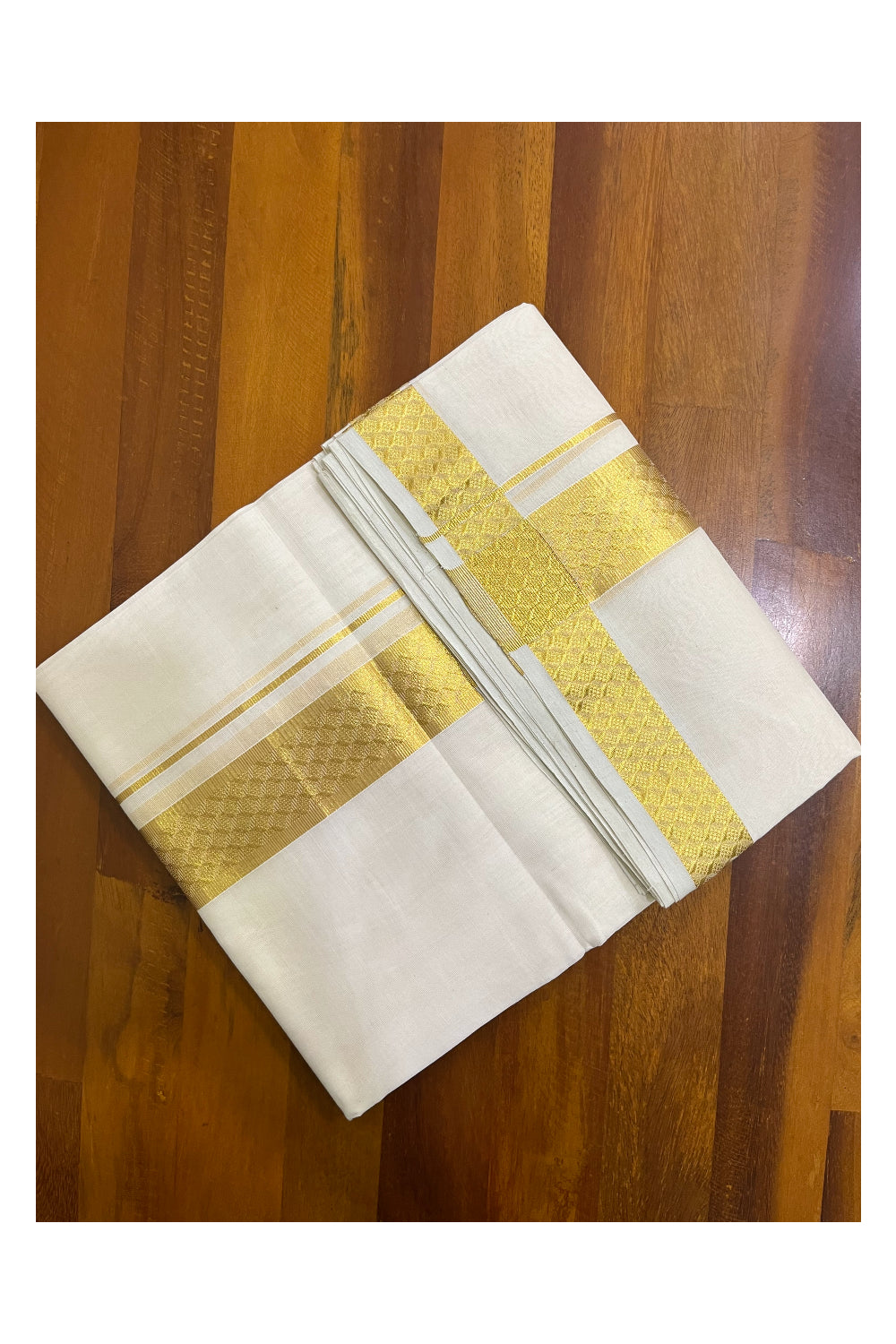 Southloom Premium Balaramapuram Unakkupaavu Handloom Mundu with Kasavu Design Border (South Indian Kerala Dhoti)