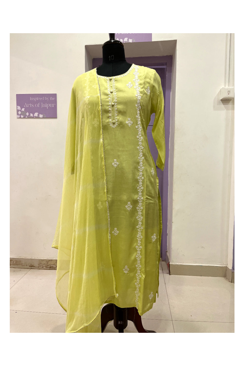 Southloom Stitched Semi Silk Light Green Salwar Set with Thread Works