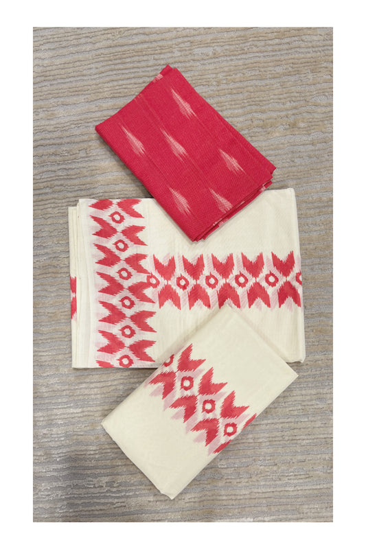 Southloom Ikat Design Magenta Printed Set Mundu with Blouse Piece 2.80Mtrs