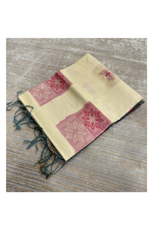 Southloom Pure Handloom Cotton Silk Saree With Handwoven Work Across Body and Blouse in Beige And Grey