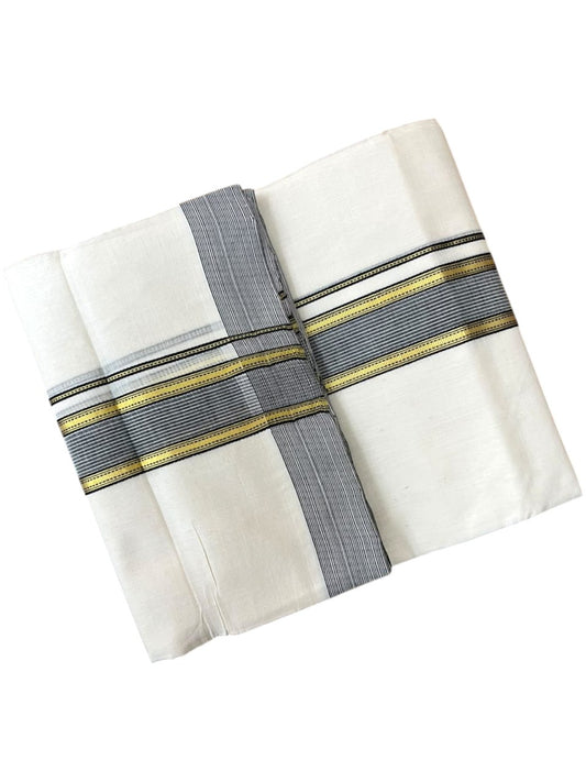 Southloom Balaramapuram Unakkupaavu Premium Handloom Cotton Double Mundu with Gold Kasavu and Black Border