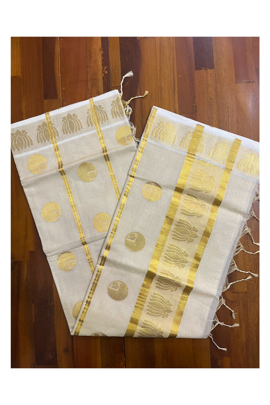 Southloom™ Premium Handloom Tissue Kasavu Saree with Lotus Woven Designs