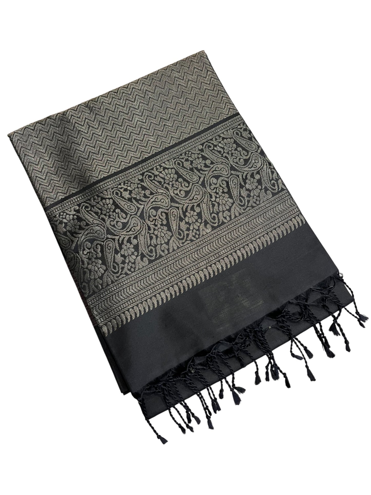 Southloom Pure Handloom Bridal Kanchipuram Silk Saree with Korvai Work (Black)