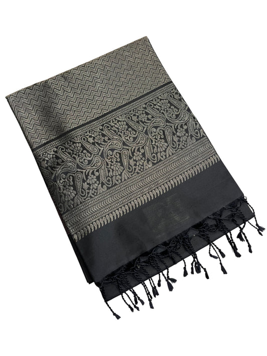 Southloom Pure Handloom Bridal Kanchipuram Silk Saree with Korvai Work (Black)