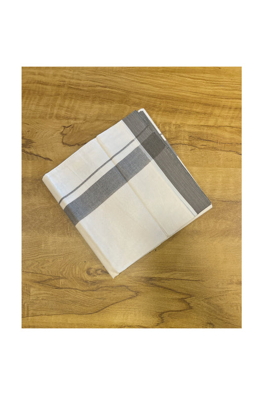 Pure Cotton Mundu with Grey Lines and Grey  Border (South Indian Kerala Dhoti)