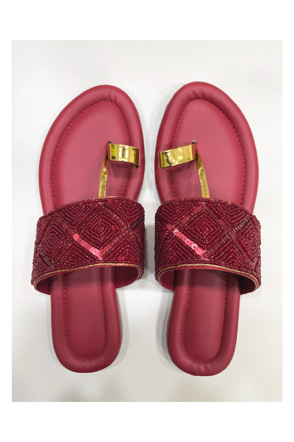 Southloom Jaipur Handmade Bead Work Dark Pink Sandals