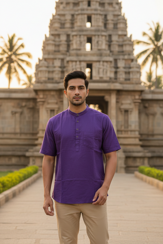 Southloom Lavendar Short Cotton Kurta Shirt for Men