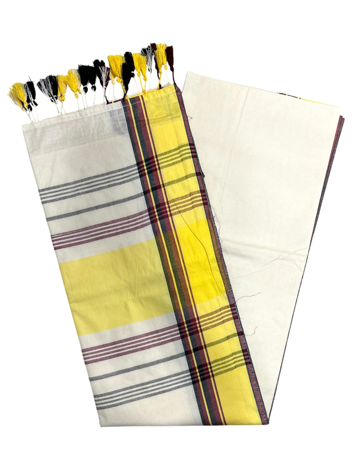 Southloom Kerala Cotton Saree with Yellow abd Maroon Border