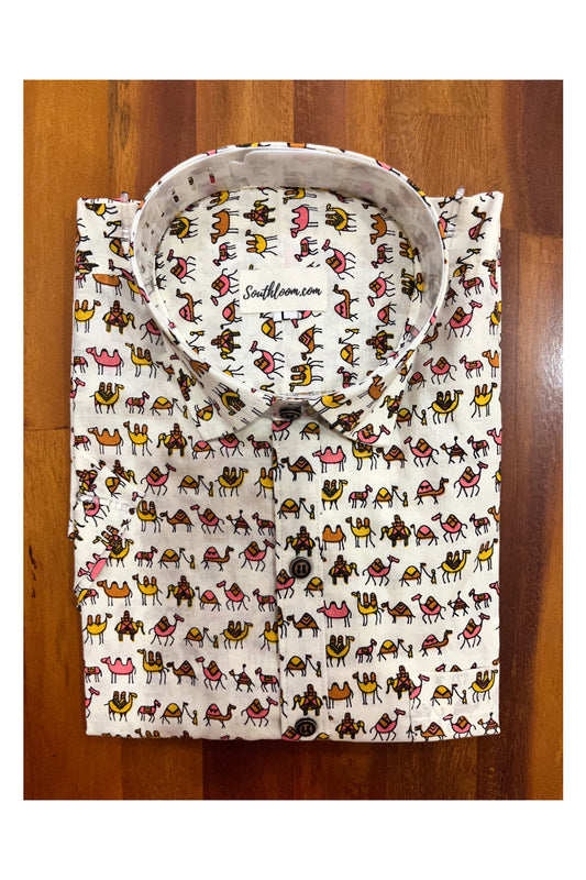 Southloom Jaipur Cotton Camel Hand Block Printed Shirt (Half Sleeves)