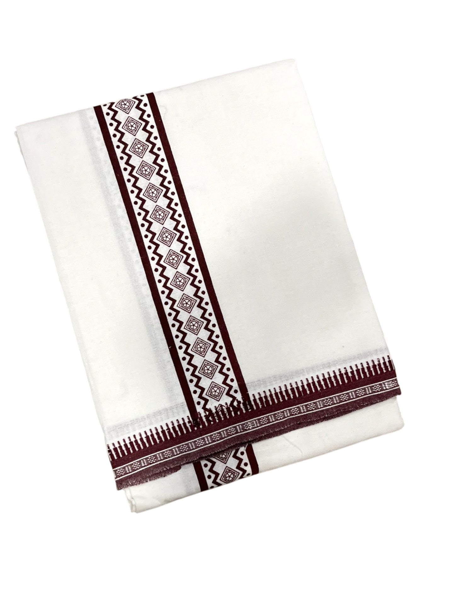 Southloom Off White And Black Printed Single Mundu / Otta Mundu / Lungi (South Indian Kerala Dhoti)