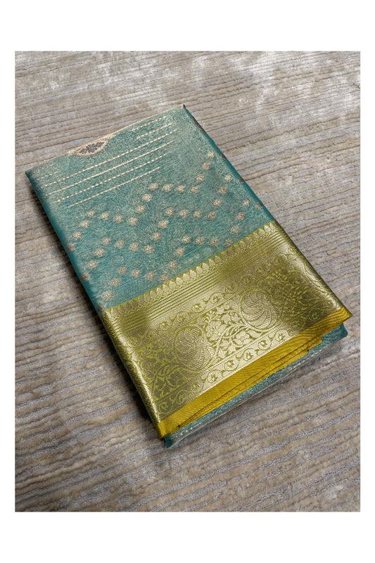 Southloom Tissue Silk Saree with Woven Work on Body and Borders (Golden & Green)