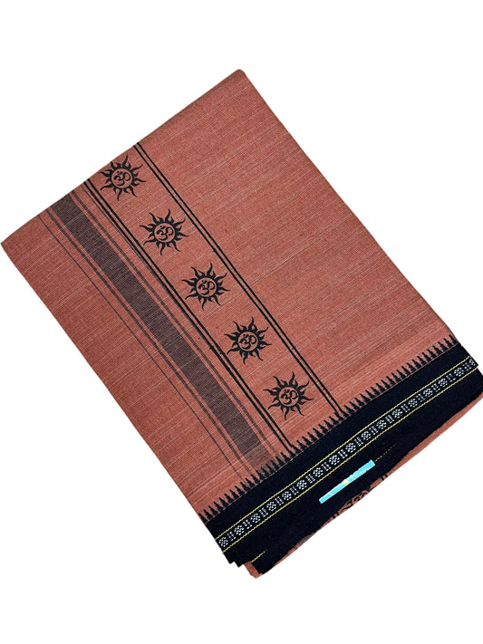 Southloom Saffron (Kaavi) Black Printed Single Mundu / Lungi (South Indian Kerala Dhoti)