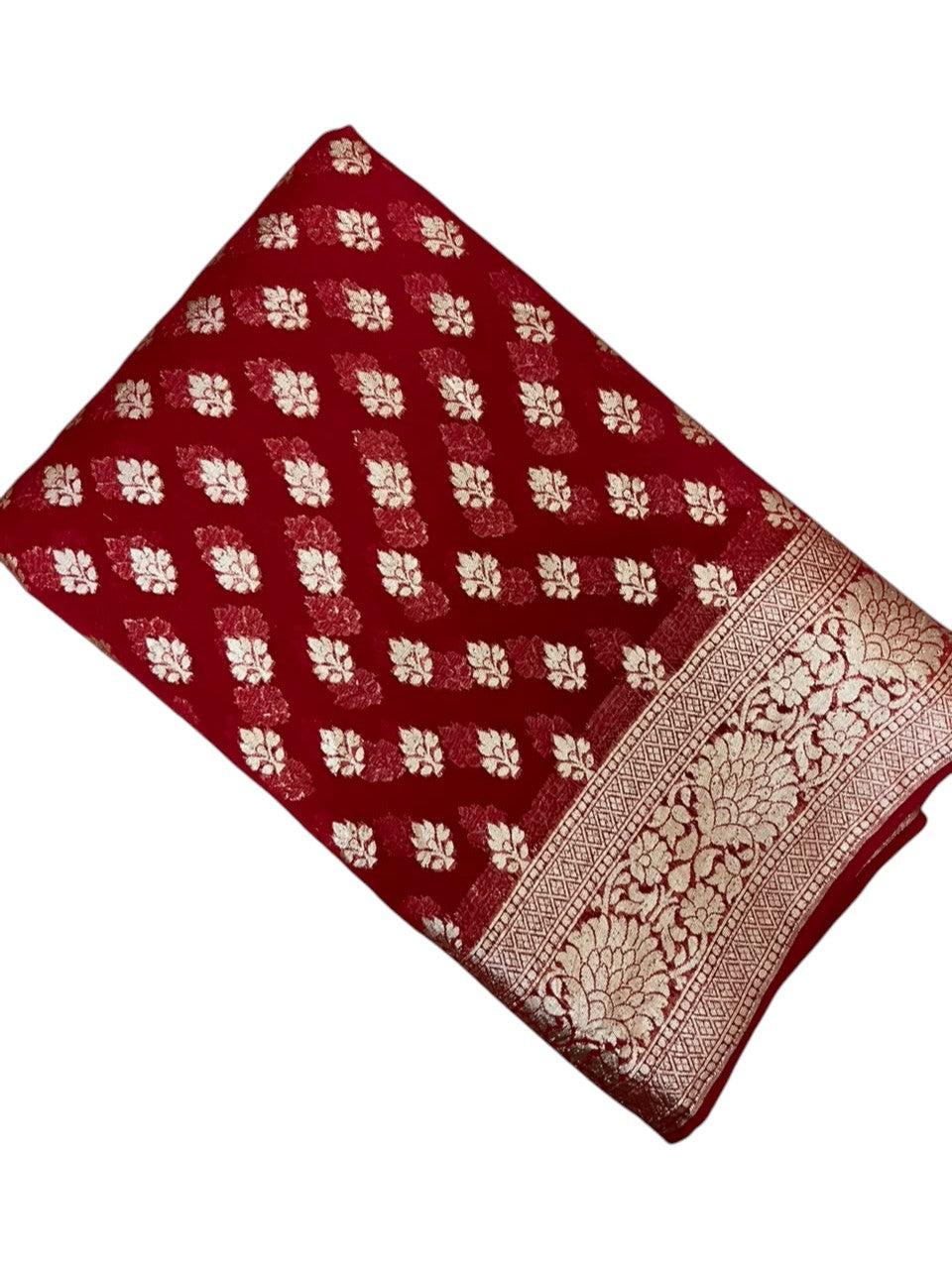 Southloom Cotton Banarasi Silk Saree with Woven Work on Body and Borders (Red)