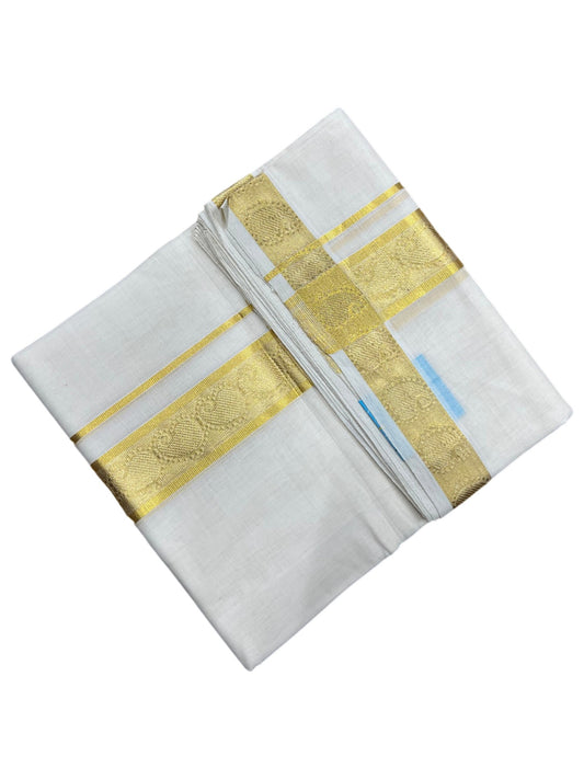 Southloom Premium Handloom Cotton Double Mundu with Gold Kasavu Border