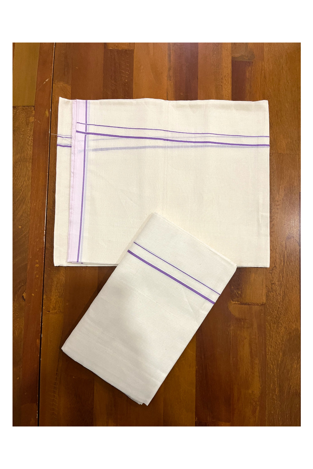 Kerala Cotton Mundum Neriyathum Single (Set Mundu) with Violet Eerkkil Kara (Onam Set Mundu 2023)