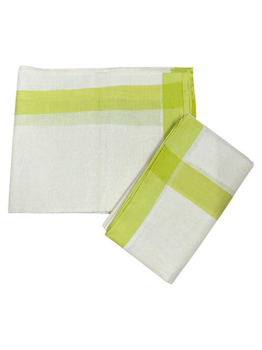 Southloom Pure Cotton Kerala Single Mulloth Set Mundu (Mundum Neriyathum) Green Border in 2.50 mtrs SL243