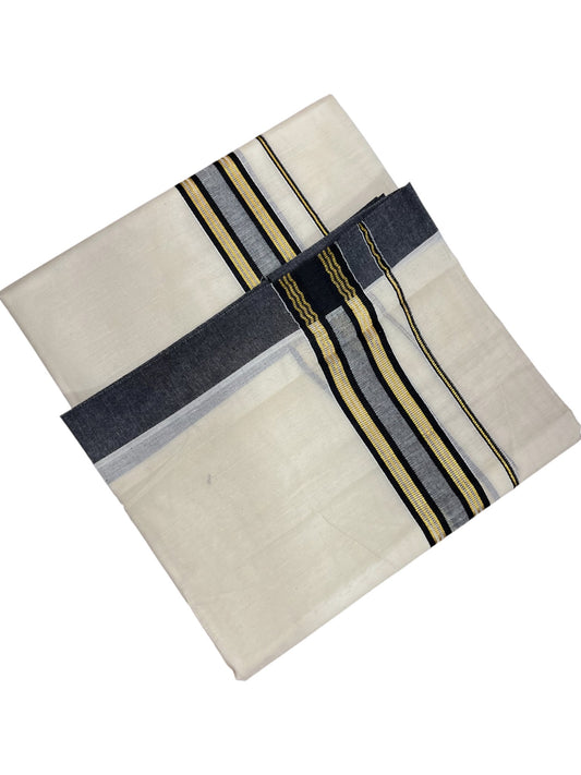 Kerala Cotton Double Mundu with Black And Golden Border (South Indian Dhoti)