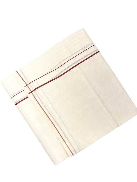 Southloom Pure Cotton Mundu With Brown Eerkkil Kara (South Indian Kerala Dhoti)