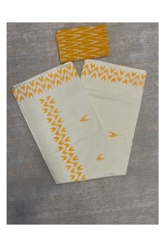 Southloom Ikat Design Yellow Printed Saree with Blouse Piece