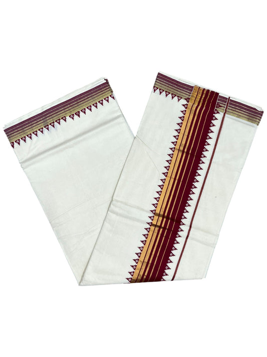 Southloom Cotton Kerala Kasavu Saree with Temple Design Border in Maroon