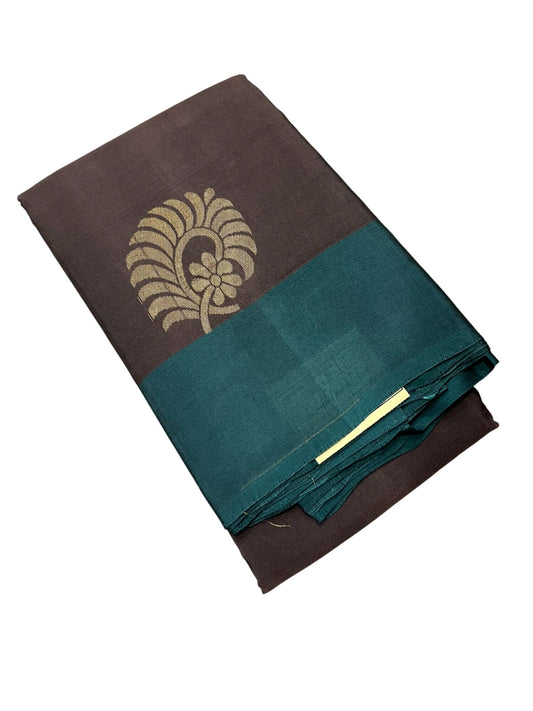 Southloom Pure Handloom Kanchipuram Silk Saree with Butta Work (Brown & Blue)